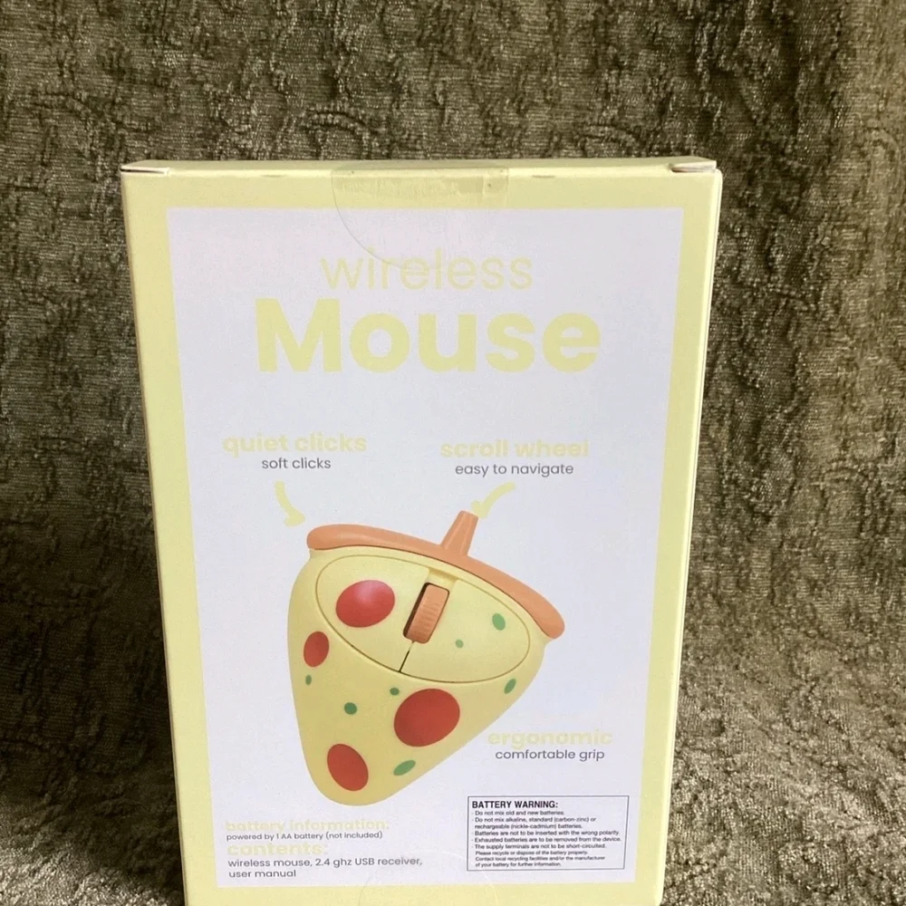 Pizza Slice Wireless Mouse in Yellow with Red & Teal Dots